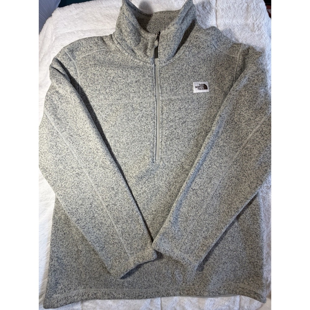 The North Face Pullover Mens XL Gray Fleece 1/4 Zip Mock Neck Top Logo